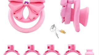 KKSEXY 男の娘用貞操帯 ピンク蝶結び貞操体 可愛貞操ロック フラット貞操装置 コスプレ 中空尿道プラグ付き貞…