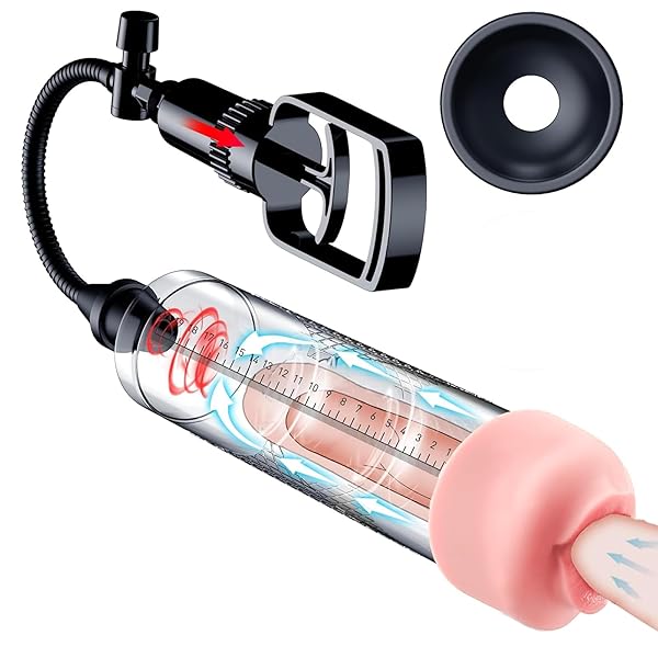 リング – 手動式ペニスポンプ 20cmメモリ付き ペニス吸引ポンプ フェラホール付き オナホール 滑り止め模様付き 男性用オ…