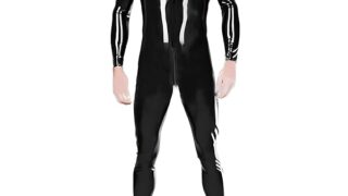 sm – 男性ラテックスのスーツをバックジッパー手作りゴムボディースーツ (XL)