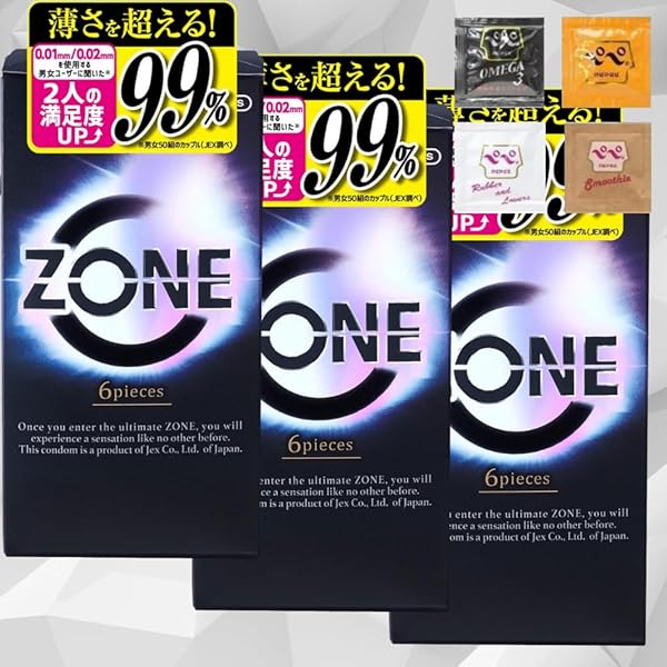 ZONE ゴム コンドーム ゾーン ジェクス 理想の生感覚 薄さを超える 6個入り 3箱セット ペペローション付き