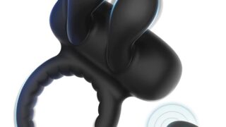 うさぎの耳付き振動コックリング、シリコンペニスリングカップルバイブレーター、10振動モード、クリトリスと睾丸刺激、…