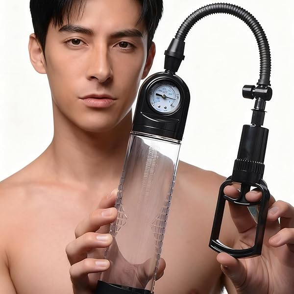 リング – ペニス 吸引ポンプ手動式ペニスポンプ 圧力計付き 20cmメモリ 吸引ポンプ 小型オナホール付き 滑り止め模様 男…