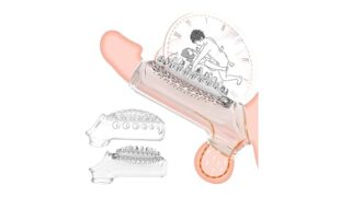 ペニスサック ペニスリング 陰茎袖 男性用 2点セット ペニス拘束具 高弾性 束縛 透明色 防水 摩擦増加 装着簡…