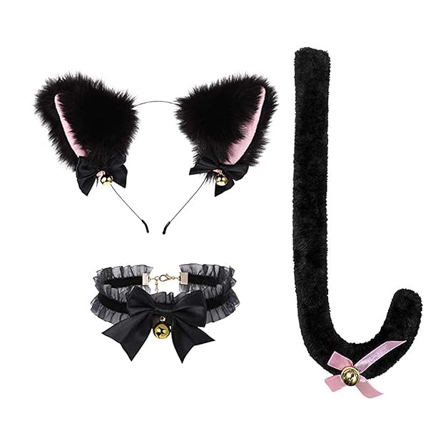 猫耳 カチューシャ 猫 コスプレ 尻尾 首輪 蝶結び 鈴付き 3点セット 獣耳 狐耳 コスプレ ハロウィン コスチ…