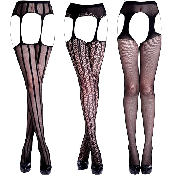 (アリカ) 網タイツ ストッキング 3枚セット ガーター 風 過激 ランジェリー セクシー ボンテージ スケスケ …
