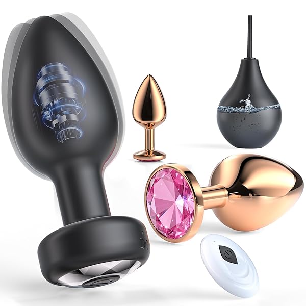 ディルド – 【一式完結】アナルプラグ・アナルバイブ 4 個入り 浣腸器付き 【10 種振動モード・遠隔操作】 前立腺ケア・アナ…