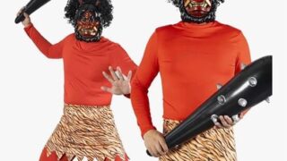 コスプレ – 鬼コスチューム オレンジ トラ柄 節分用 赤鬼 青鬼仮装 7点セット M