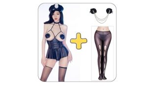 [Aokeea] 3点セット ボンテージ&ストッキング＆ニップルカバー SM コスプレ ハイレグ レオタード オー…