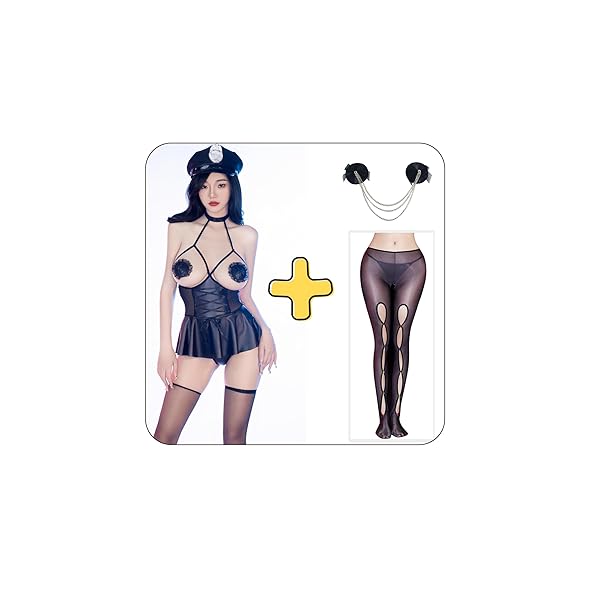 [Aokeea] 3点セット ボンテージ&ストッキング＆ニップルカバー SM コスプレ ハイレグ レオタード オー…