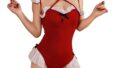 コスプレ – BIGFOX セクシー バニー コスチューム 女性用 レッド ホルター フリル トリム ボディスーツ プラッシュ …