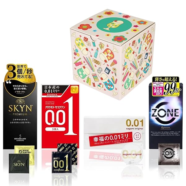 【レトロかわいい箱で届く】 コンドーム ギフトBOXセット 4種アソート SKYN サガミオリジナル0.01 ZO…
