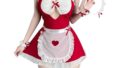 [Baioretto] コスプレ エッチ メイド ホワイト レッド リボン ミニエプロン 可愛い メイドコスプレ …