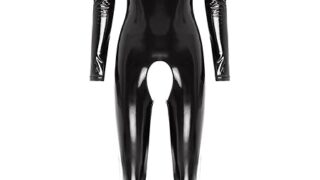 コスプレ – [FEESHOW] 長袖 パテントレザー ジャンプスーツ 穴あき オープンバスト レオタード レースクイーン ボン…