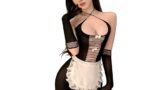 コスプレ – JasmyGirls セクシーフィッシュネットドレス 女性用フレンチメイドランジェリードレス ストッキングエプロン…