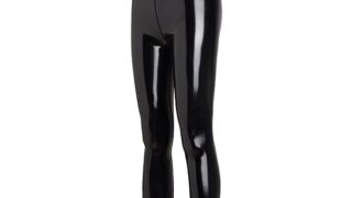 [LEOHEX] 超平滑エナメル素材強光沢ハイウエストストレッチ クロップドパンツ レースクイーン コスプレ衣装 (L)