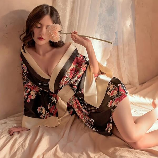 [LIKENNY] 浴衣 3点セット コスプレ セクシー 花魁 着物 和装 大和撫子 パジャマ 女性 花柄 和風 …
