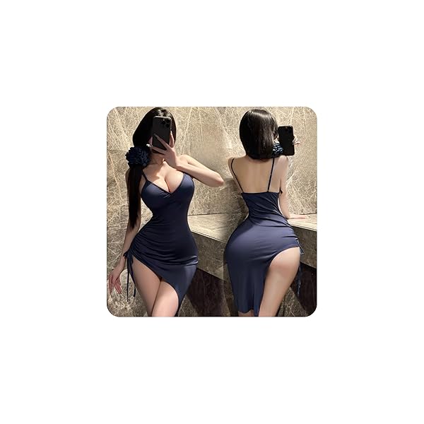 [LIKENNY] セクシー ワンピース ランジェリー コスプレ 衣装 深Vネック スリット シースルー タイト …