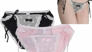 ランジェリー – [Lunon] 男の娘 パンツ セクシー サイドリボン サテン 生地 ショーツ 2枚セット 女装専用 女装用 紐パ…