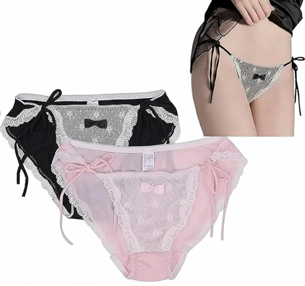 ランジェリー – [Lunon] 男の娘 パンツ セクシー サイドリボン サテン 生地 ショーツ 2枚セット 女装専用 女装用 紐パ…
