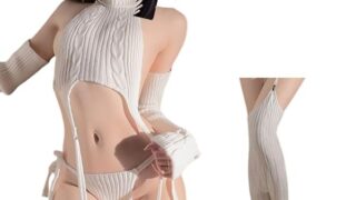 [MORApink] 童貞を殺すセーター ニット ロリータ セクシー タートルネック ハイネック 白 萌え袖 紐パ…