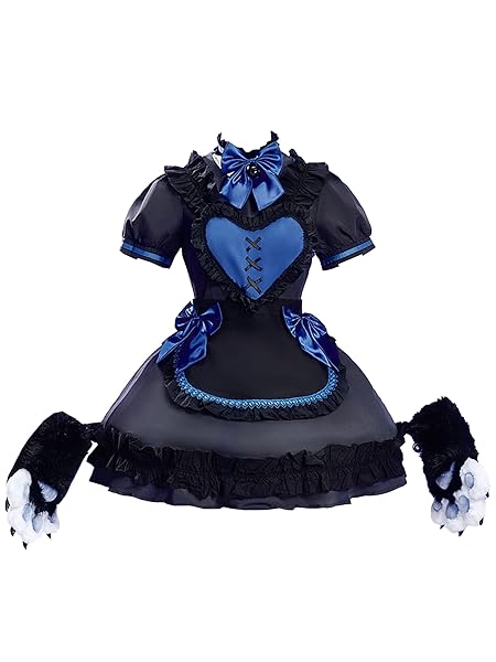 コスプレ – Micotaku レディース 猫 メイド ドレス コスチューム ぬいぐるみ 猫耳ソックス 足セット
