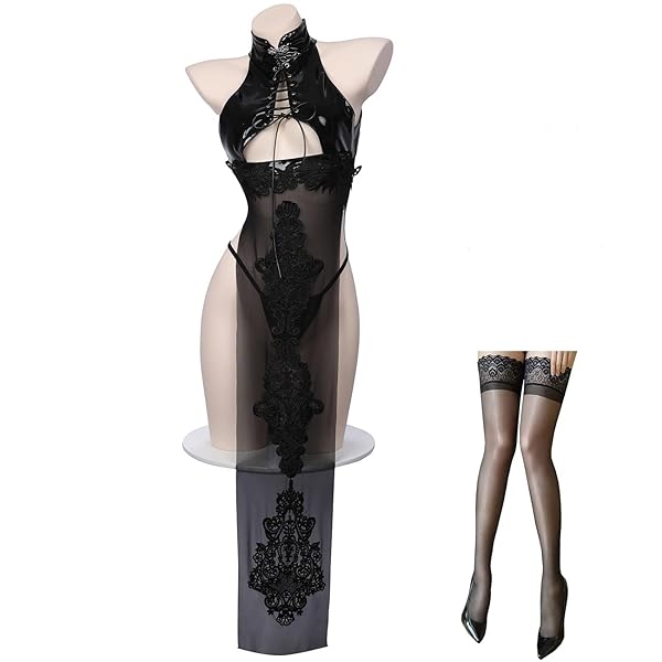 [SENMHS] コスプレ セクシー チャイナ チャイナドレス チャイナ服 ランジェリー スカート レザー風 PU…