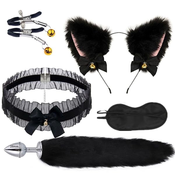 SMコスプレ アナルプラグ 尻尾 首輪 人間 sm 乳首クリップ 鈴 乳首攻め アダルトグッズ猫耳 カチューシャ …