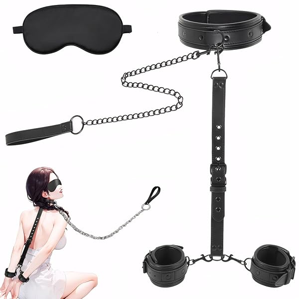 [Sexyhot] SMグッズ 首輪 人間 sm 手枷 首枷 一体式 アイマスク リード付き ふわふわ 痛くない …