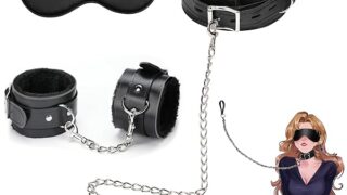 Sexyhot 首輪 人間 sm リード付き 手枷 アイマスク SMグッズ 3点セット 調教首枷 金属チェーン 痛…