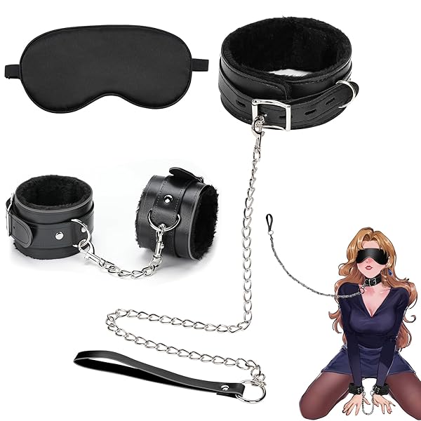 Sexyhot 首輪 人間 sm リード付き 手枷 アイマスク SMグッズ 3点セット 調教首枷 金属チェーン 痛…