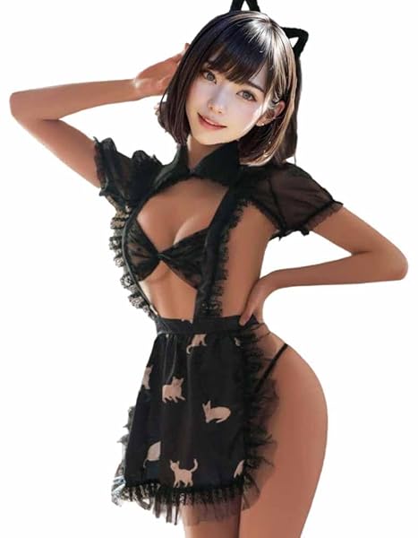 メイド 服 裸 エプロン コスプレ セクシー 猫耳 透け シースルー ウェイトレス ランジェリー ベビードール T…