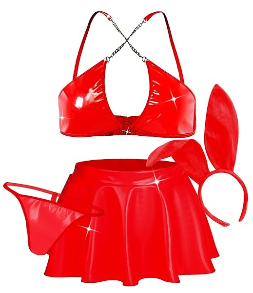 セクシー バニー コスプレ 衣装 女性用 フェイクレザー ハロウィン レイブ ミニ ドレス ブラ Tバック ランジ…