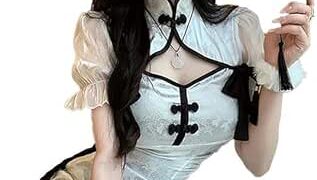 [VISELIA] ミニチャイナドレス セクシーチャイナ服 コスプレ ロリータ 白 黒 コスチューム かわいい レ…