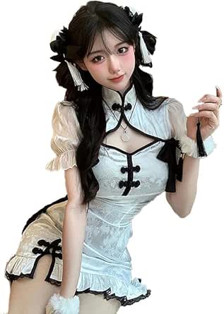 [VISELIA] ミニチャイナドレス セクシーチャイナ服 コスプレ ロリータ 白 黒 コスチューム かわいい レ…