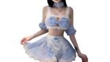 [YUEEI] メイド服 セクシー コスプレ ブルー ブラック 格子 過激 ヒップ露出 大きい蝶結ぶ 背中あき 袖…