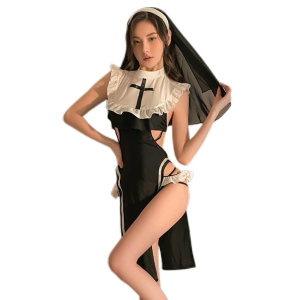 ZYTC セクシー 尼僧 コスプレ ランジェリー 女性用 ハロウィン コスチューム 女性 アニメ メイド 衣装 M…