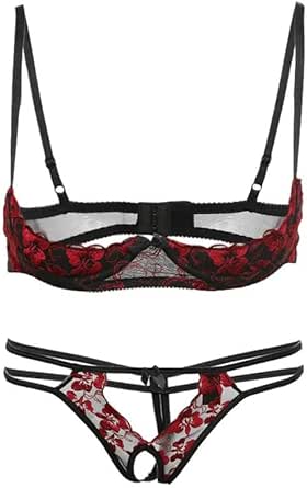 [komanakomi] ランジェリー オープンブラ オープンクロッチ セクシー ２点セット レッド