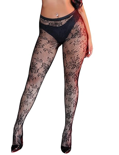 ランジェリー – [ohyeah] レディース パンスト セクシー 網タイツ 大きいサイズ 過激 花柄 パンティストッキング 黒 女…