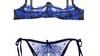 [qianqu] セクシーランジェリー オープンブラショーツ 青SEXY下着 シースルーショーツ パンティー 過激…