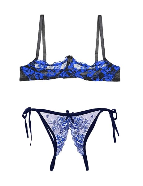 [qianqu] セクシーランジェリー オープンブラショーツ 青SEXY下着 シースルーショーツ パンティー 過激…