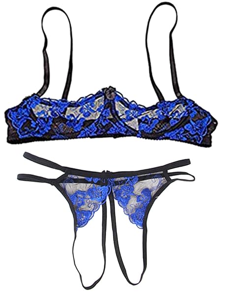 [qianqu] セクシーランジェリー オープンブラショーツ 青SEXY下着 シースルーショーツ パンティー 過激…