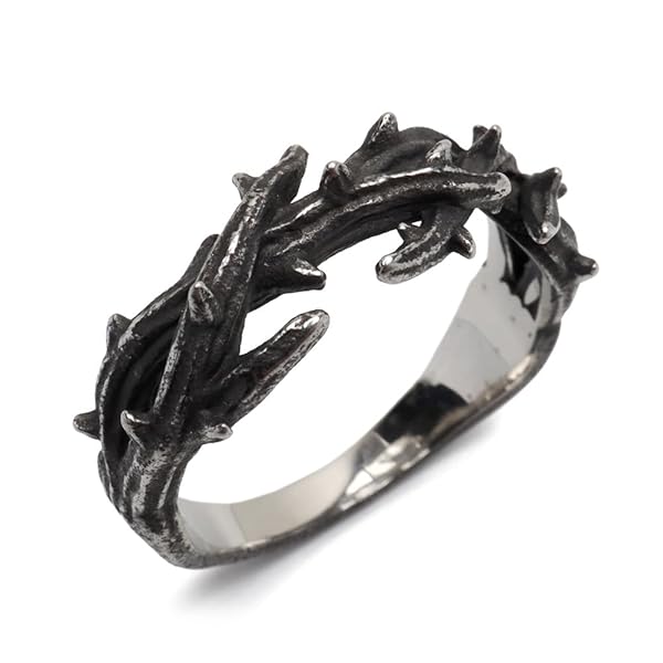 [silver KYASYA]ステンレス 茨リング アンティークリング トゲトゲ 燻し ブラック 指輪 有刺鉄線 …