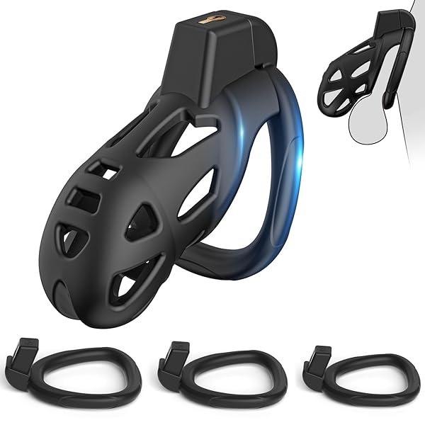 AiFox 貞操具 貞操ロック 貞操帯 男性用 3つの貞操リング付き 寸法調節可能 鍵付き 拘束具 SMプレイ ペ…