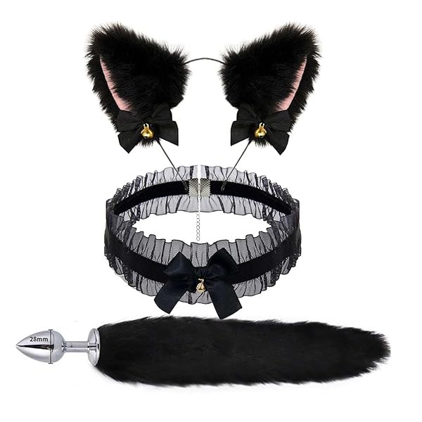 Alip 3点セット アナルプラグ 尻尾 狐 コスプレ 猫耳 カチューシャ チョーカー レディース 美しいリボンと…