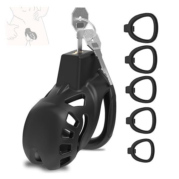 SM – Giftoyou 貞操具 貞操ロック 貞操帯 コックケージ 5つの貞操リング付き 鍵付き 寸法調節可能 拘束具 S…