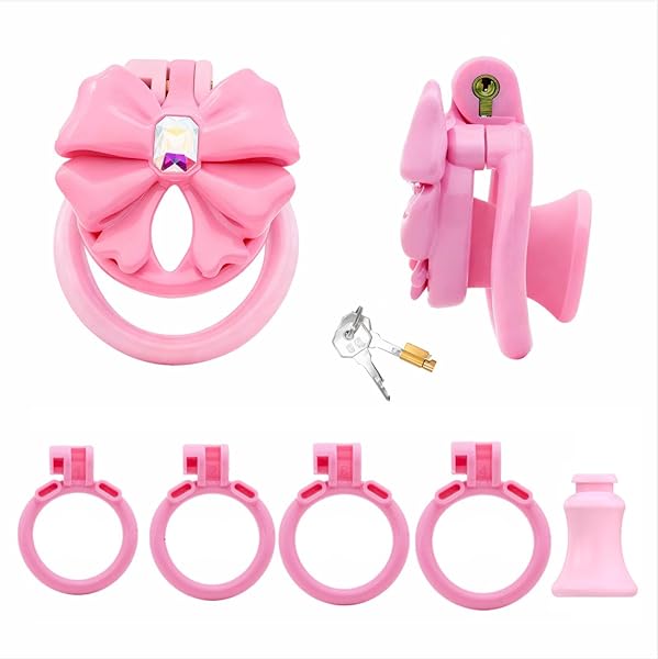 KKSEXY 男の娘用貞操帯 ピンク蝶結び貞操体 可愛貞操ロック フラット貞操装置 コスプレ 中空尿道プラグ付き貞…