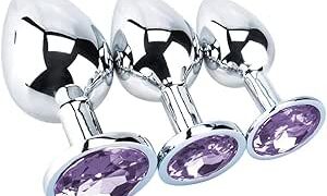 SM – Ninonly アナルプラグ アナルグッズ アナル開発 アナル拡張 ステンレス 3点セット 収納袋付き（パープル）