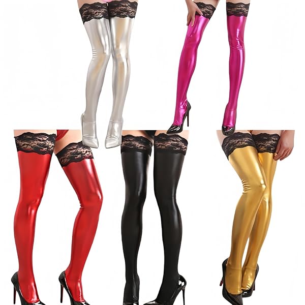 sm – [R-Dream] ニーハイ ストッキング エナメル風 タイツ 光沢 フェイクレザー かかと付き ボンテージ 女王…