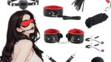 SM 拘束具 女性 アダルトグッズ【赤ⅹ黒10点定番セット】 アイマスク 口枷 首輪 縄 手枷 足枷 十字枷 バラ…