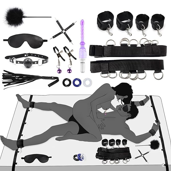 Soxeeh SMグッズ ベッド拘束具 SMセット 14点セット アナルプラグ ペニスリング SM拘束具 固定ベル…